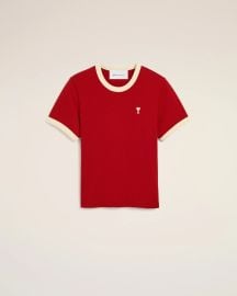 RUBY RED/IVORY Red contrasted cotton t-shirt with Ami de Coeur | Ami Paris at AMI Paris